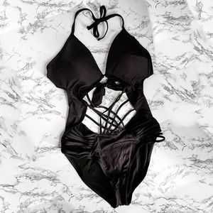 NWT Kenneth Cole Black Strappy One Piece Bikini Size XL